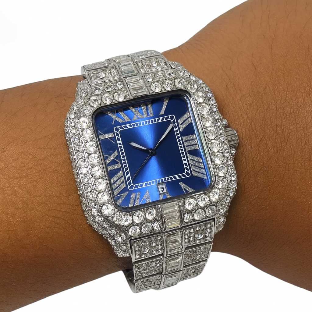FRGD Iced Out Square Blue Watch