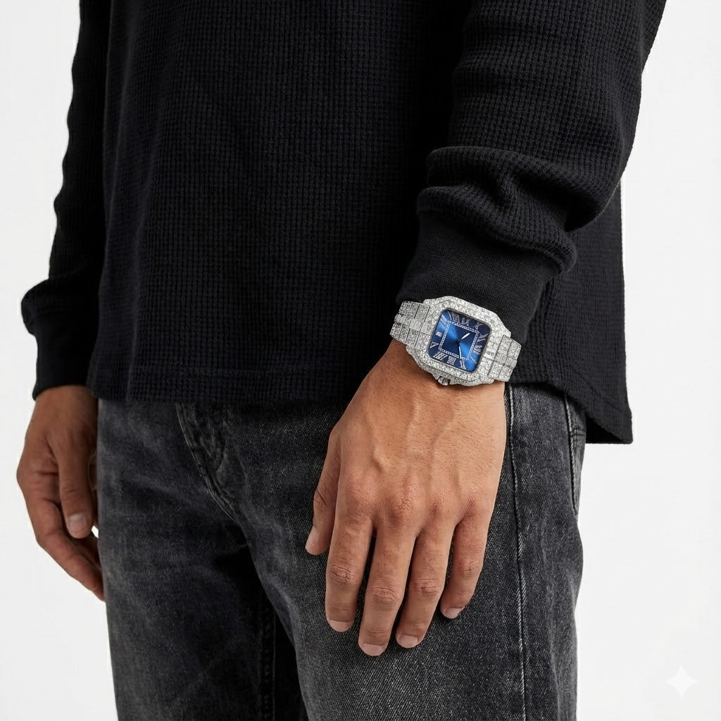 FRGD Iced Out Square Blue Watch