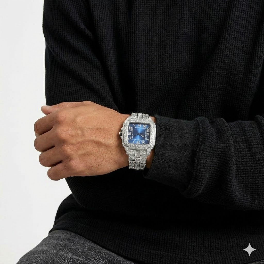 FRGD Iced Out Square Blue Watch